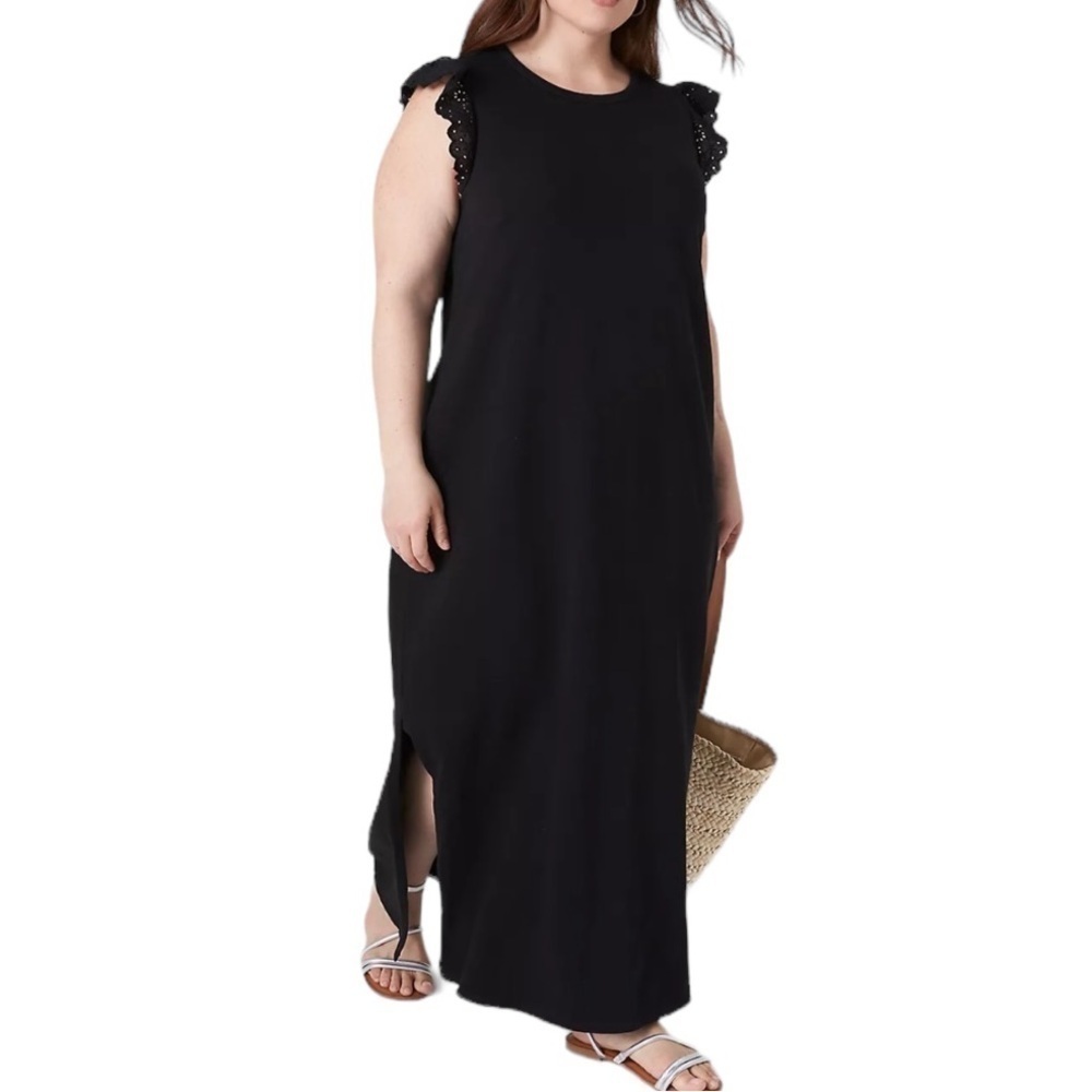 Lane Bryant Crochet Sleeve Maxi Dress Black Size 34/36 NWT